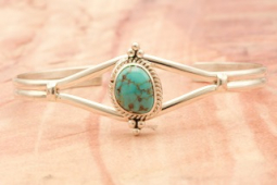 Native American Jewelry Genuine Kingman Turquoise Sterling Silver Bracelet
